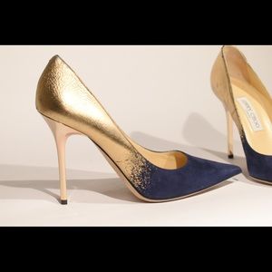 JIMMY CHOO ABEL OMBRÉ DEGRADÉ PUMPS NAVY AND GOLD
